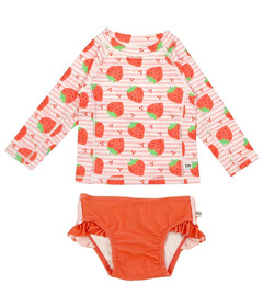 ZOOCCHINI Rashguard Swim Top and Bikini Bottom Strawberry