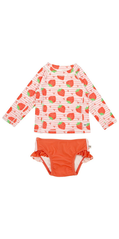 ZOOCCHINI Rashguard Swim Top and Bikini Bottom Strawberry