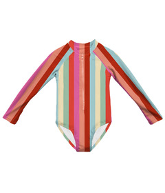 Headster Kids Long Sleeve One Piece Swimsuit Vertical Delight Bubble Gum