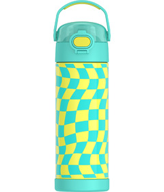 Thermos Stainless Steel FUNtainer Water Bottle Spout Lid Wavy Checkers Teal