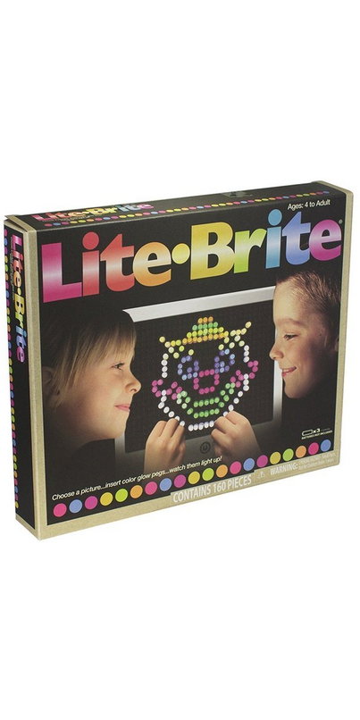 It's art with light! This timeless classic is back with more fun than ever!  Includes a removable storage tray and a ton of different-shaped pegs. Lite- Brite 