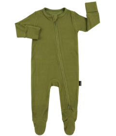 Belan.J Ribbed Bamboo Footed Zipper Sleeper Olive Green