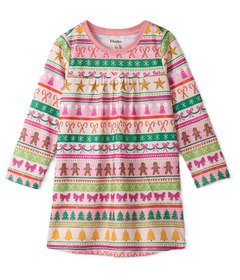 Hatley Long Sleeve Nightdress Pink Fun Fair Isle