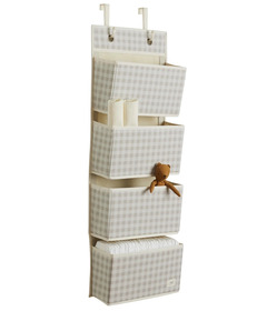 3 Sprouts Recycled Fabric Over the Door Organizer Gingham Beige