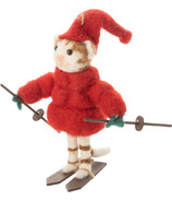 Silver Tree Ornament Felt Kitty In Red Puffy Jacket Skiing