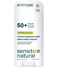 ATTITUDE Sunly Mineral Sunscreen Face & Body Stick SPF 50 Unscented 