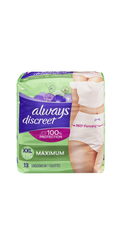 Always Discreet, Incontinence Underwear for Women, Maximum, XXL, 13 Count :  Health & Household 