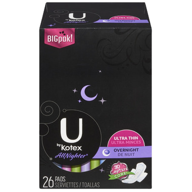 U by Kotex Pads Plus Wings, Ultrathin, Overnight - FRESH by