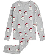 petit lem PJ's Long Sleeve Top and Pant Set Santa Knit Heather Grey