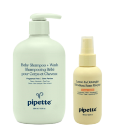 Pipette Baby Shampoo + Wash and Leave In Detangler Fragrance Free Bundle