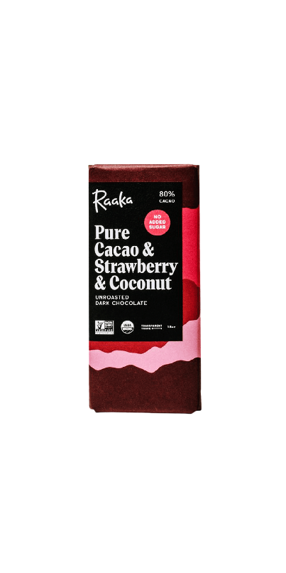 Pure Cacao & Strawberry & Coconut 80% Dark Chocolate – Raaka Chocolate