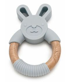 Loulou Lollipop Bunny Silicone and Wood Teething Ring Light Grey