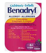 Raisins à croquer pour le soulagement des symptômes d'allergies des enfants de Benadryl