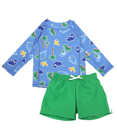 ZOOCCHINI Rashguard Swim Top and Shorts Set Dino