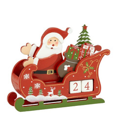 Silver Tree Painted Wood Santa Sleigh Block Advent Calendar