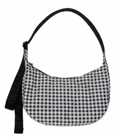 image of BAGGU Medium Nylon Crescent Bag Black & White Gingham with sku:320324