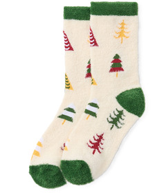 Hatley Little Blue House Adult Fuzzy Socks Colourful Trees