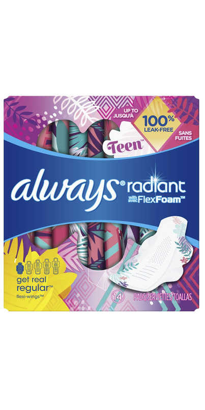 Always Radiant Teen Pads, Unscented, Regular