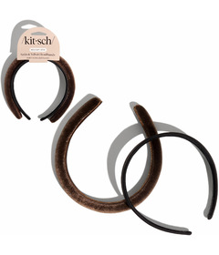 Kitsch Recycled Fabric Satin & Velvet Headbands Set Black & Chocolate