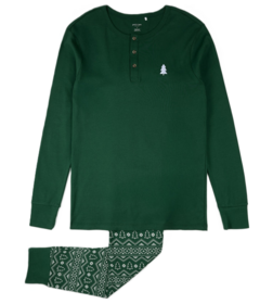 petit lem Men's PJ Set Fair Isle Holiday Trees Print on Dark Green