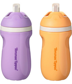 image of Tommee Tippee Sporty Straw Bottle Spill Proof Water Bottle Purple & Orange with sku:333608