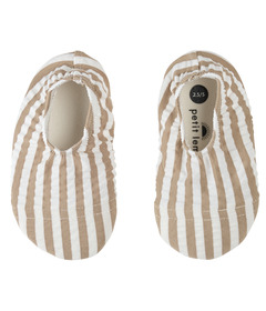 Petit Lem Swim Slippers Taupe Stripe Seersucker Sand