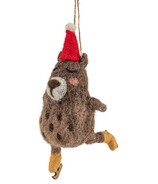 Silver Tree Christmas Ornament Felt Bear On Skates