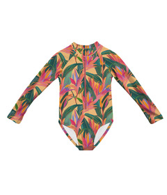 Headster Kids Long Sleeve One Piece Swimsuit Jungle Mist Mango