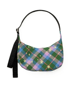 BAGGU Small Nylon Crescent Bag Green Star Plaid