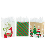 Assortiment de grands sacs cadeaux de Noël Hallmark de 13 pouces avec papier de soie