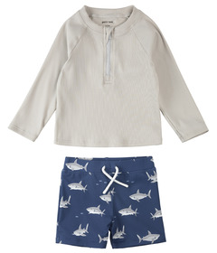 Petit Lem Swim Ribbed Rashguard Set Sharks on Light Grey