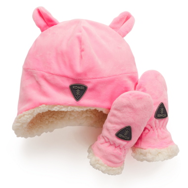 Kombi Infant Sherpa Hat & Mitt Set Cotton Candy