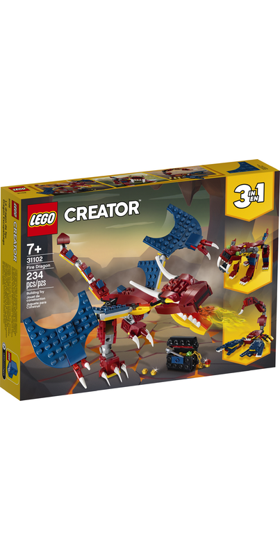 LEGO Creator 3in1 Fire Dragon 31102 Building Kit for Kids (234 Pieces)