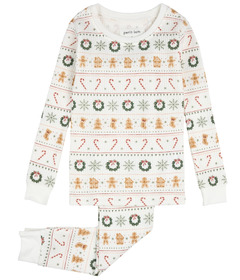 petit lem Thermal PJ Set Holiday Treats Fair Isle Print on Off White