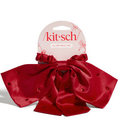 Kitsch Satin & Rhinestone Bow Scrunchie Red
