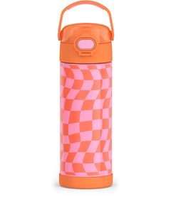Thermos Stainless Steel Water Bottle Wavy Checkers Orange