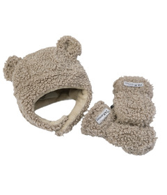7AM Enfant Hat & Mittens Set Teddy Oatmeal
