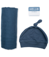 Lulujo Hello World Blanket & Knotted Hat Navy