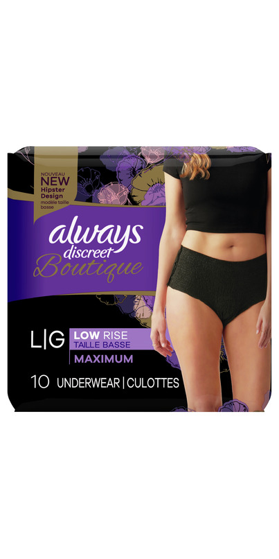 Always Discreet Boutique Black Low-Rise Incontinence Underwear, Large, 20  Count