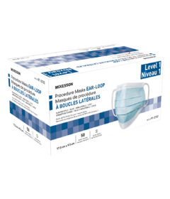 McKesson Procedure Masks Ear-Loop Pleated Style Blue 3-Ply Level 1