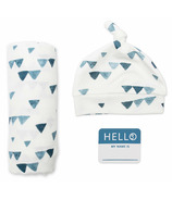Lulujo Hello World Blanket & Knotted Hat Navy Triangles