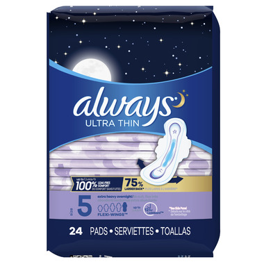 Unscented Overnight Pads with Wings Extra Heavy Flow Size 5