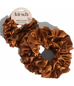 Kitsch Recycled Fabric Ruffle Scrunchie Camel