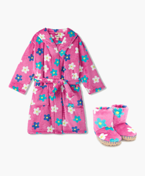 Ensemble peignoir et pantoufles en polaire pelucheux Daisy pour enfants d'Hatley, taille L