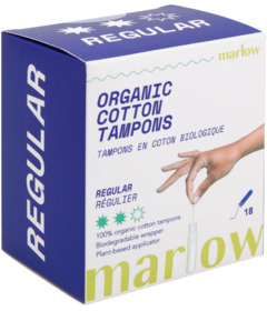 Marlow 100% Organic Cotton Applicator Tampons Regular