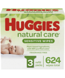 Lot de 3 recharges de lingettes pour bébés sensibles Huggies Natural Care Sensitive