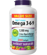 Webber Naturals Omega 3-6-9 Haute Puissance Poisson, Lin et Bourrache 1200 mg