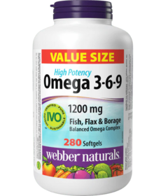 Webber Naturals Omega 3-6-9 High Potency Fish, Flax & Borage 1200mg