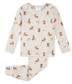 Petit Lem PJ Set Bunnies Print on Creme Beige