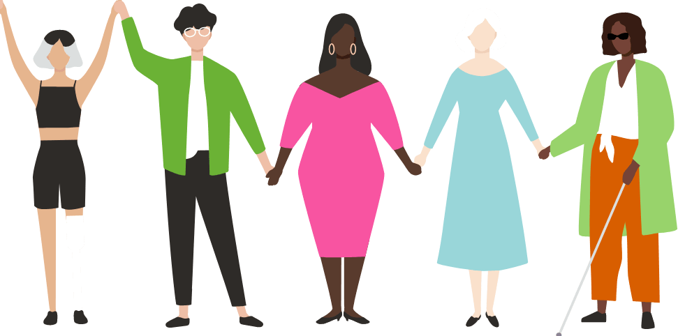 icon of a multicultural group of people holding hands in a line